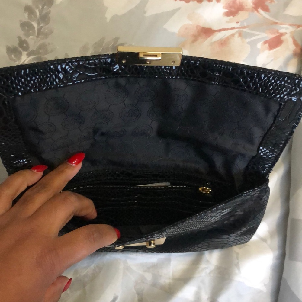 Michael Kors Black Python Print Clutch W/ Chain - image 3